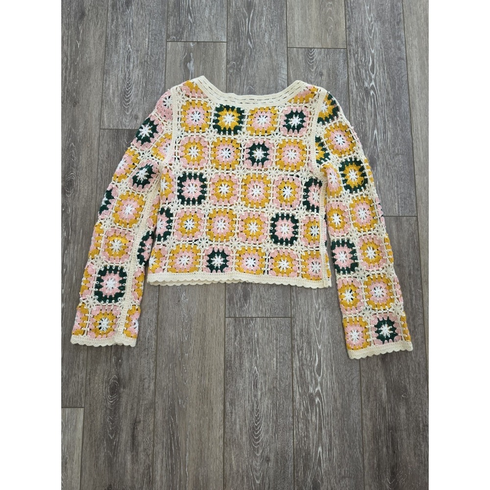 Crochet Granny Square‎ Sweater Women's Small Boho Festival Cottagecore 70s Retro - Picture 3 of 3